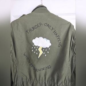 Studded Army Jacket - Thunder Only Happens When Its Raining -with cinch waist LG